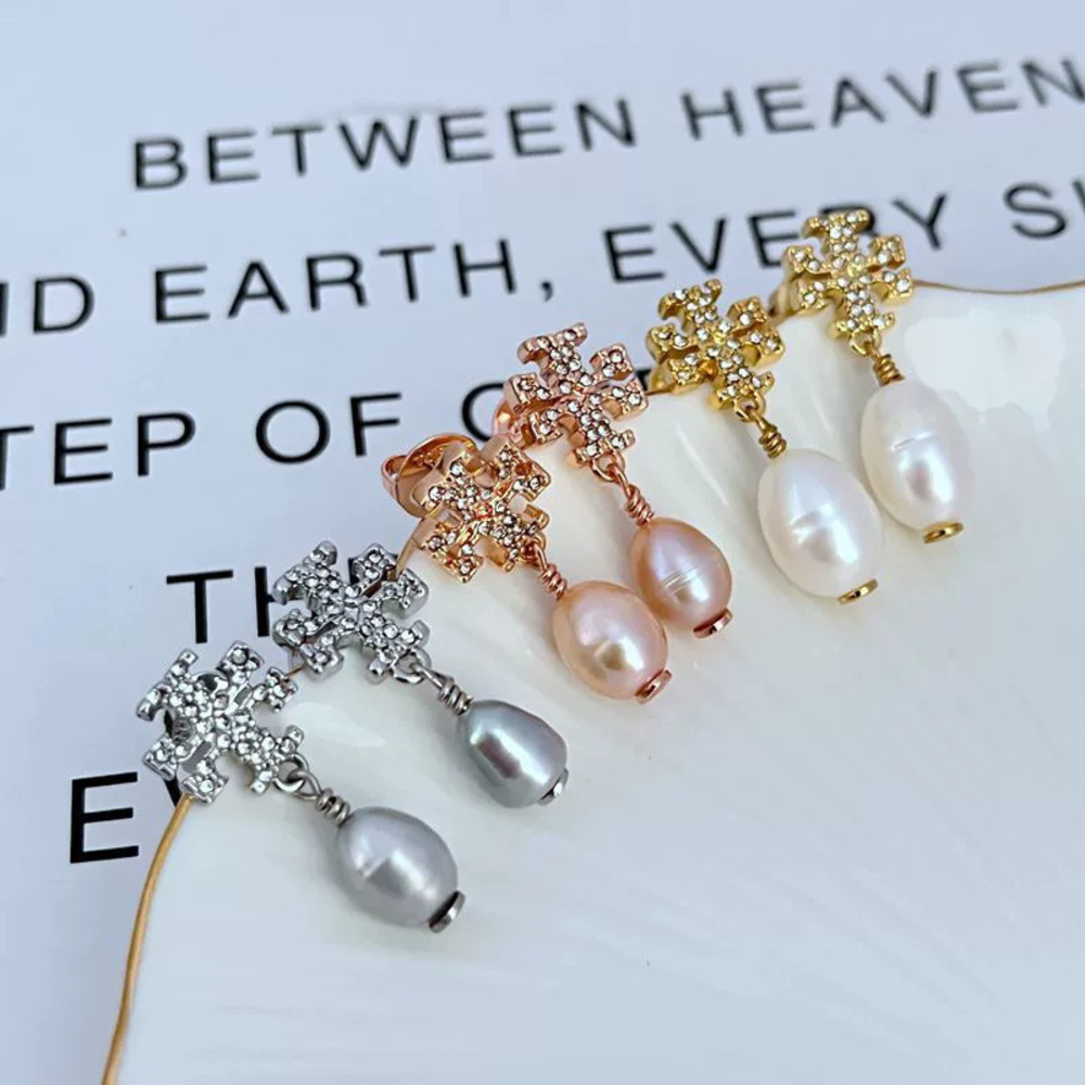 Tory Burch Pearl Rhinestone Drop Earrings